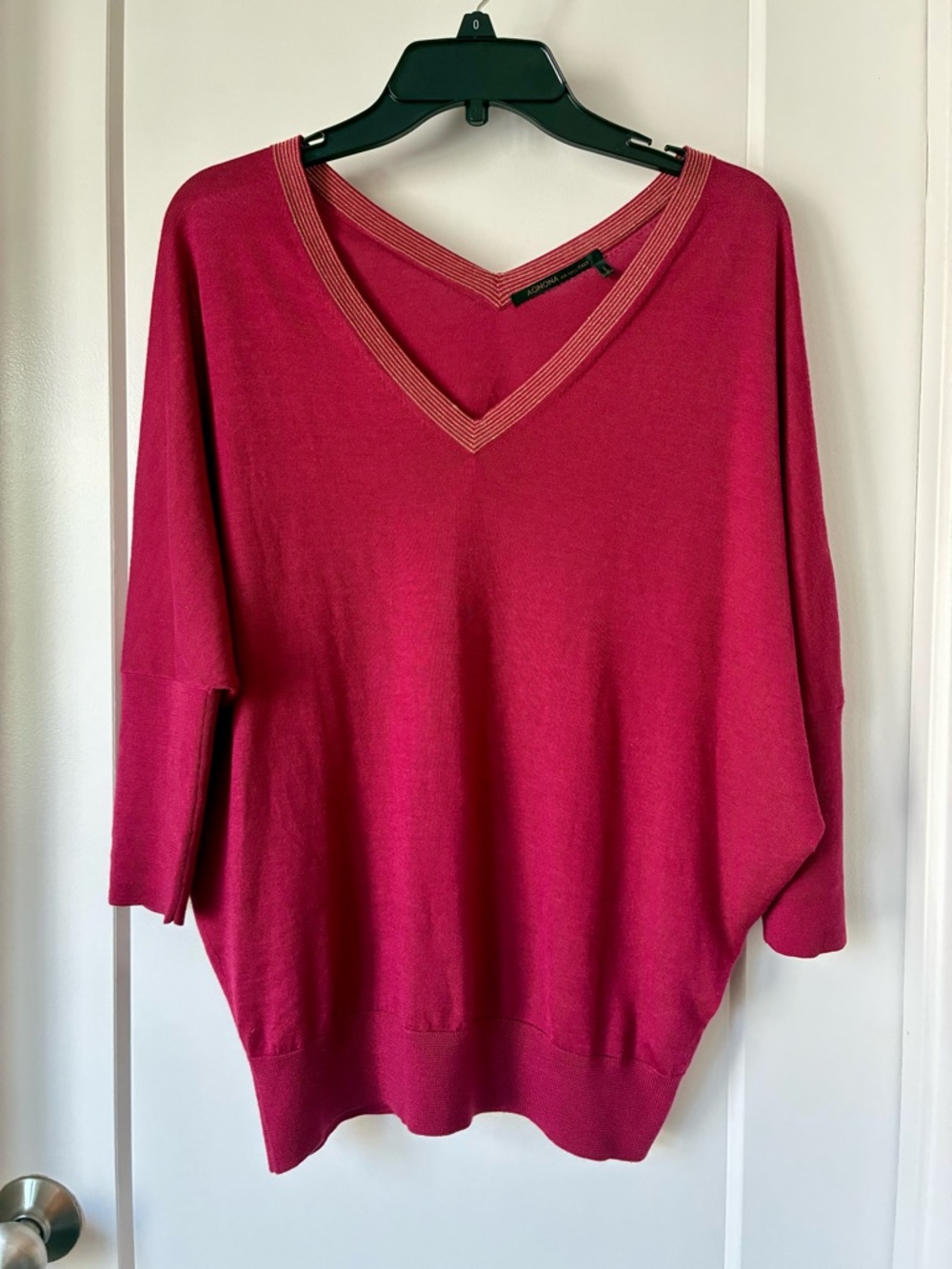 AGNONA Italy Magenta Cashmere-Silk Batwing Sweater – Gold Metallic Trim